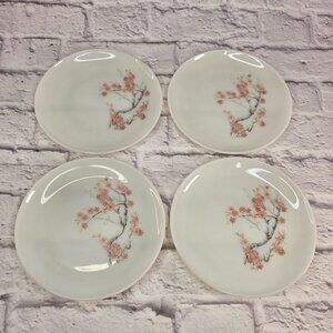 Vintage Pyrex Pink Dogwood Family Flair Flower Blossom Dessert Plates Set of 4